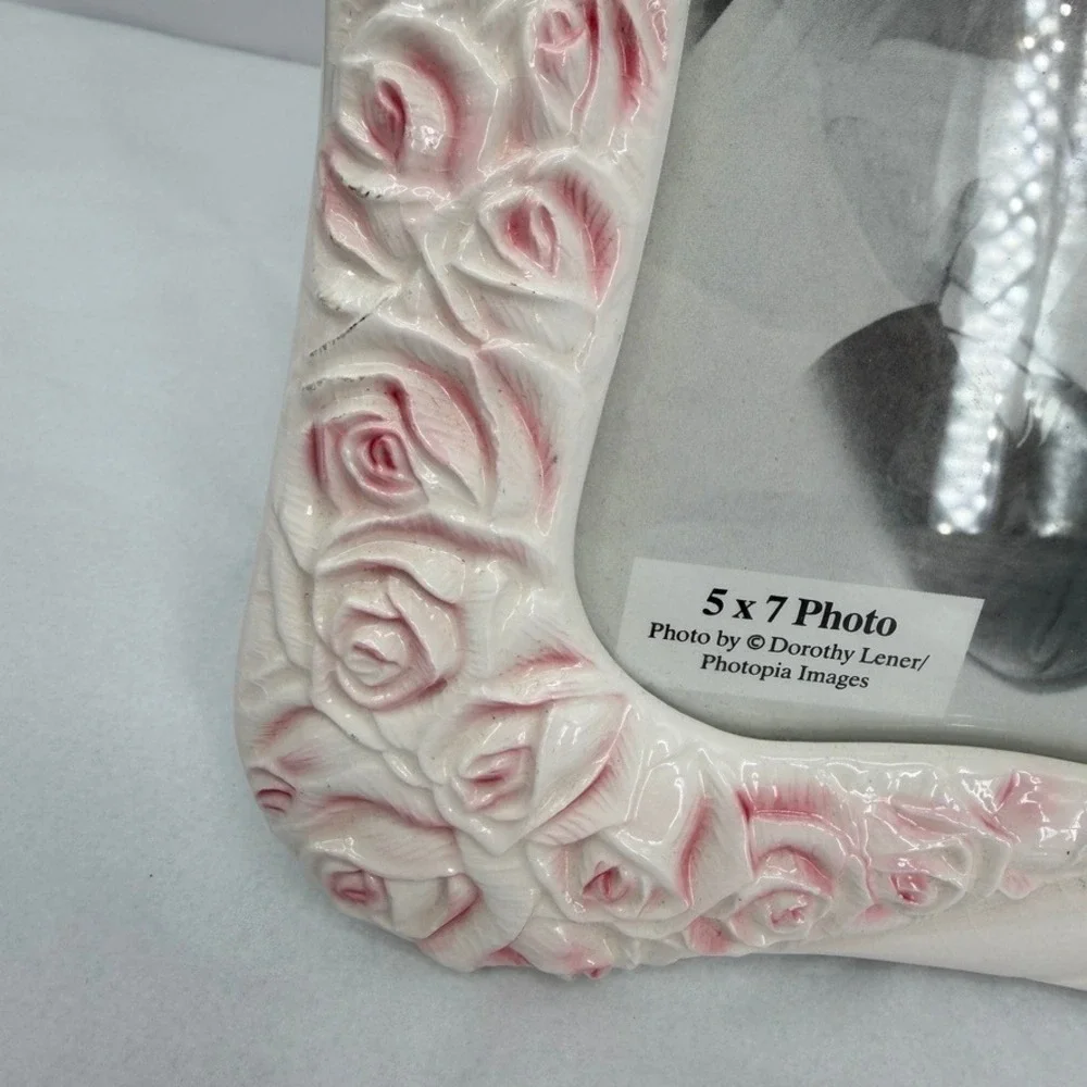 Ceramic Rose Floral Picture Frame Shabby Chic Wedding Decor 5x7 Romantic